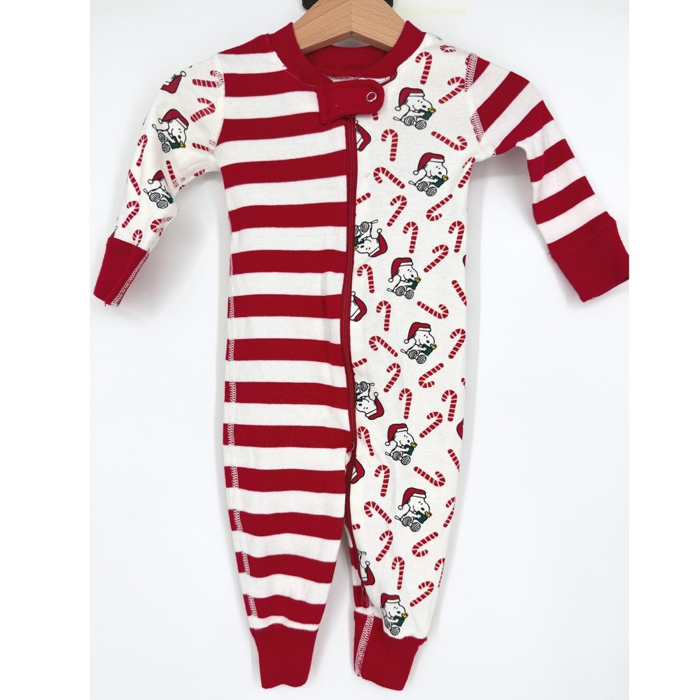 Hanna Andersson x Peanuts Candy Cane Baby One Piece Zip Up Pajama Sleeper 3-6 M